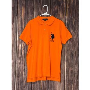 US Polo Assn Polo Shirt Mens L Orange Embroider Logo Classic Big Pony VTG